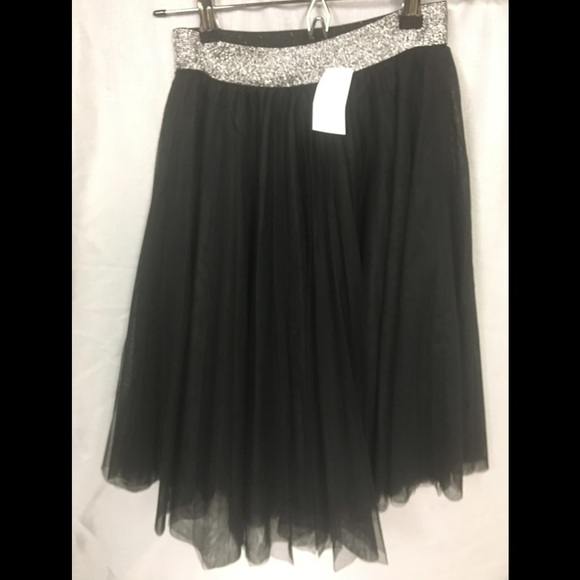 NWT Black Tulle Skirt Midi w/ Metallic Waistband - Picture 6 of 8